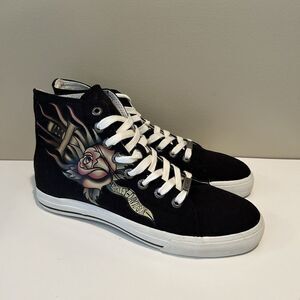 Harley-Davidson Women's D83607 Rose & Dagger Canvas High Top Shoes Black Sz‎ 10